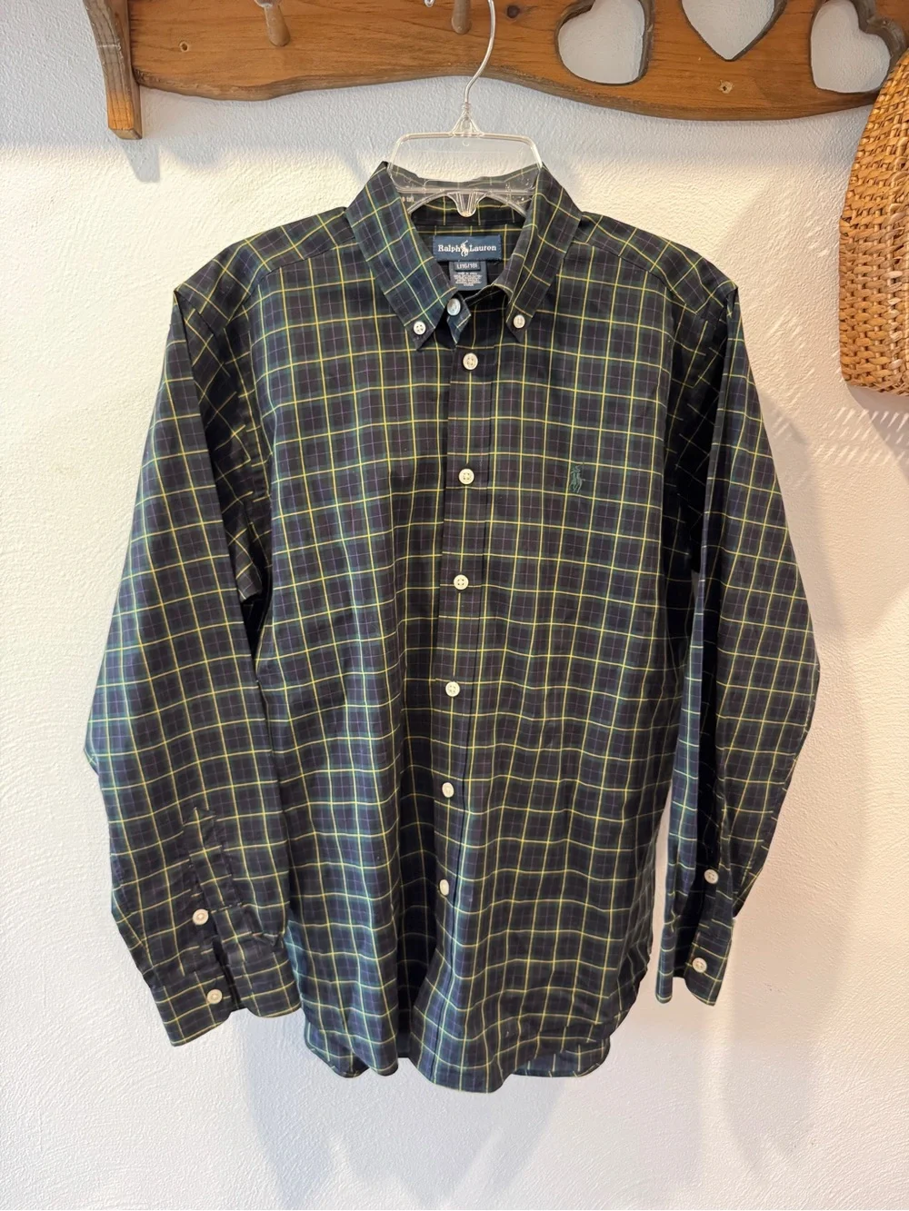 Ralph Lauren Navy and Green Plaid Button-Down Shirt